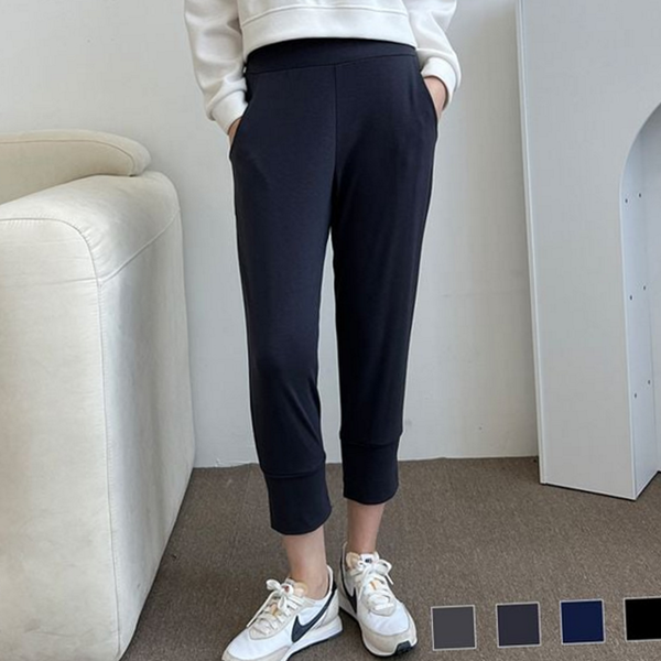 데일리 여성 8부 팬츠 캐주얼 여성 배기 팬츠 고무줄 밴딩 - 상품 이미지