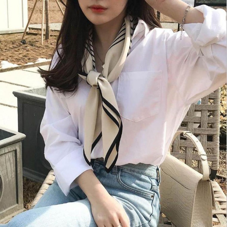 실크스카프 페션소품 머리띠 스카프 목도리 스트라이프 - 메인 이미지