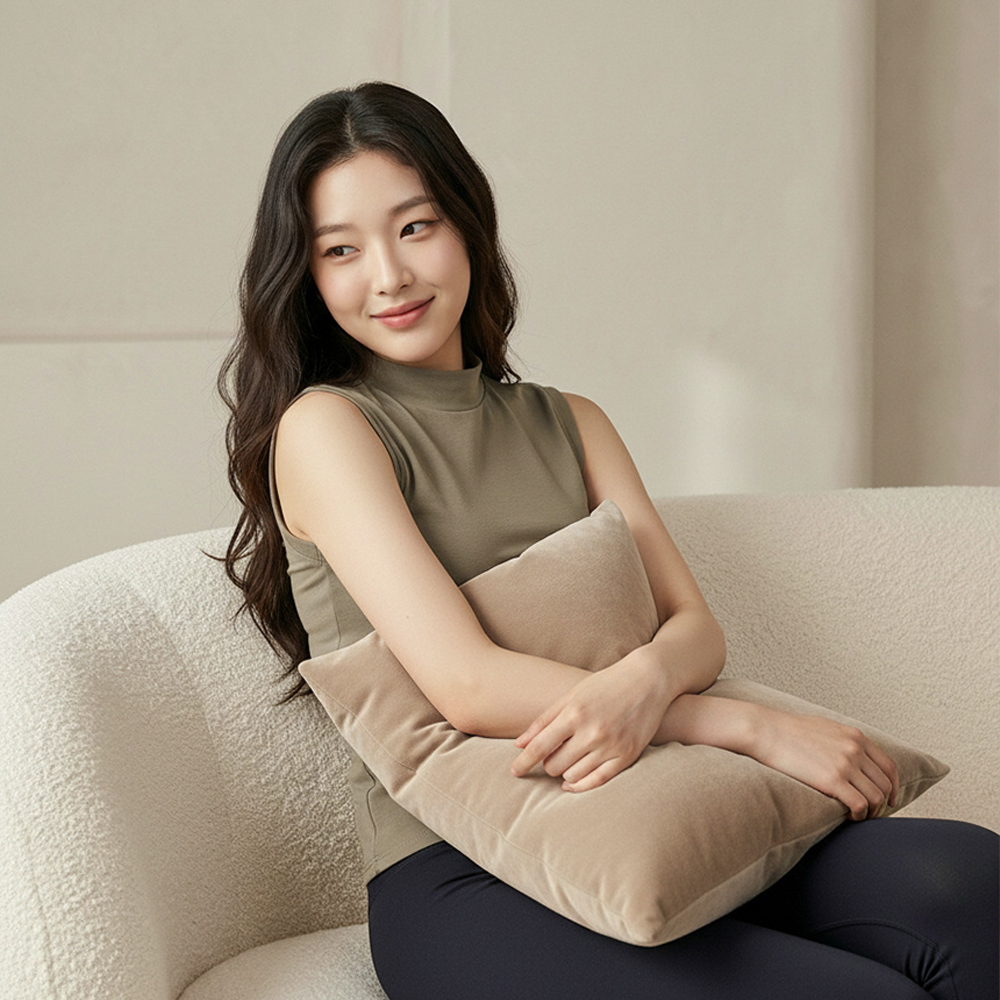 누모 노브라티 슬리브리스 기모 레이어드 이너 민소매 반폴라 브라 티셔츠 - 상세 이미지 5