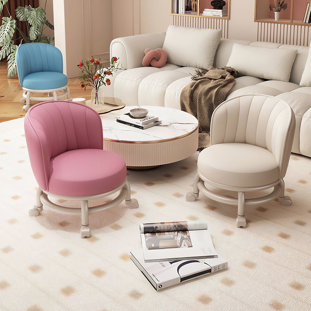 원형 스툴 등받이 낮은 의자 바퀴 달린 스톨 화이트