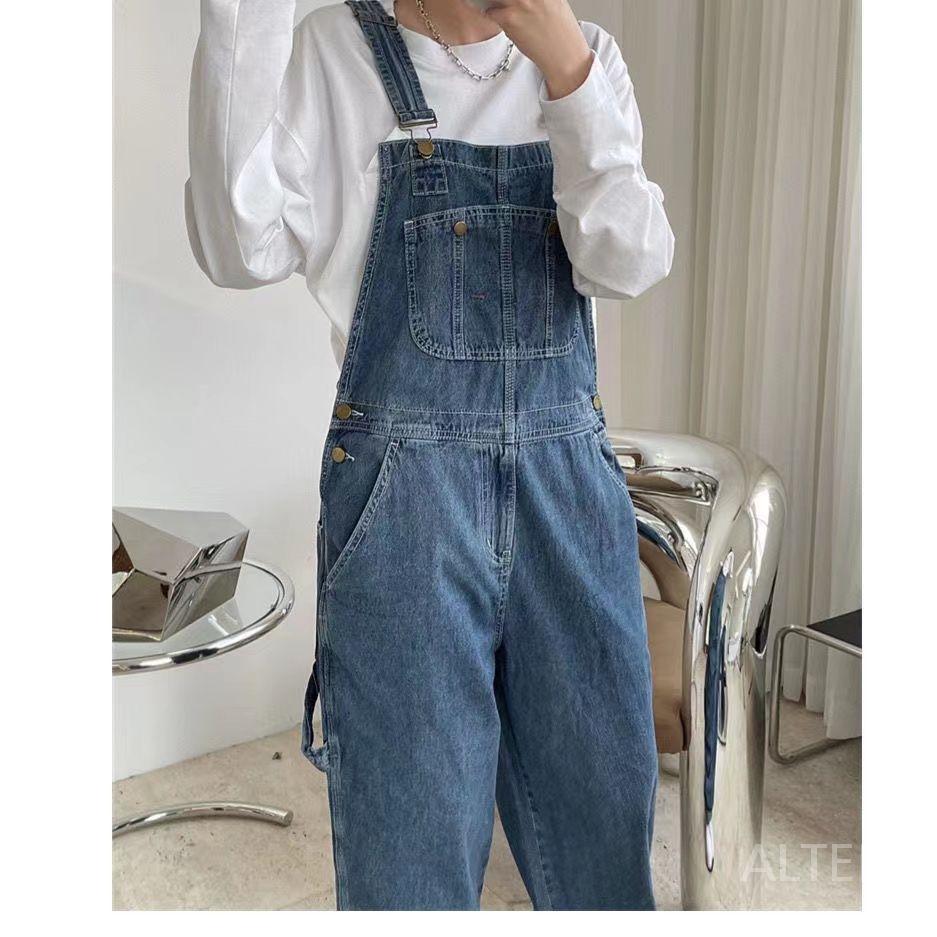청 멜빵 루즈핏 청바지 팬츠 워크웨어 데님 와이드핏 작업복 바지 빅사이즈 오버롤 데님 멜빵바지 S - 상세 이미지 4