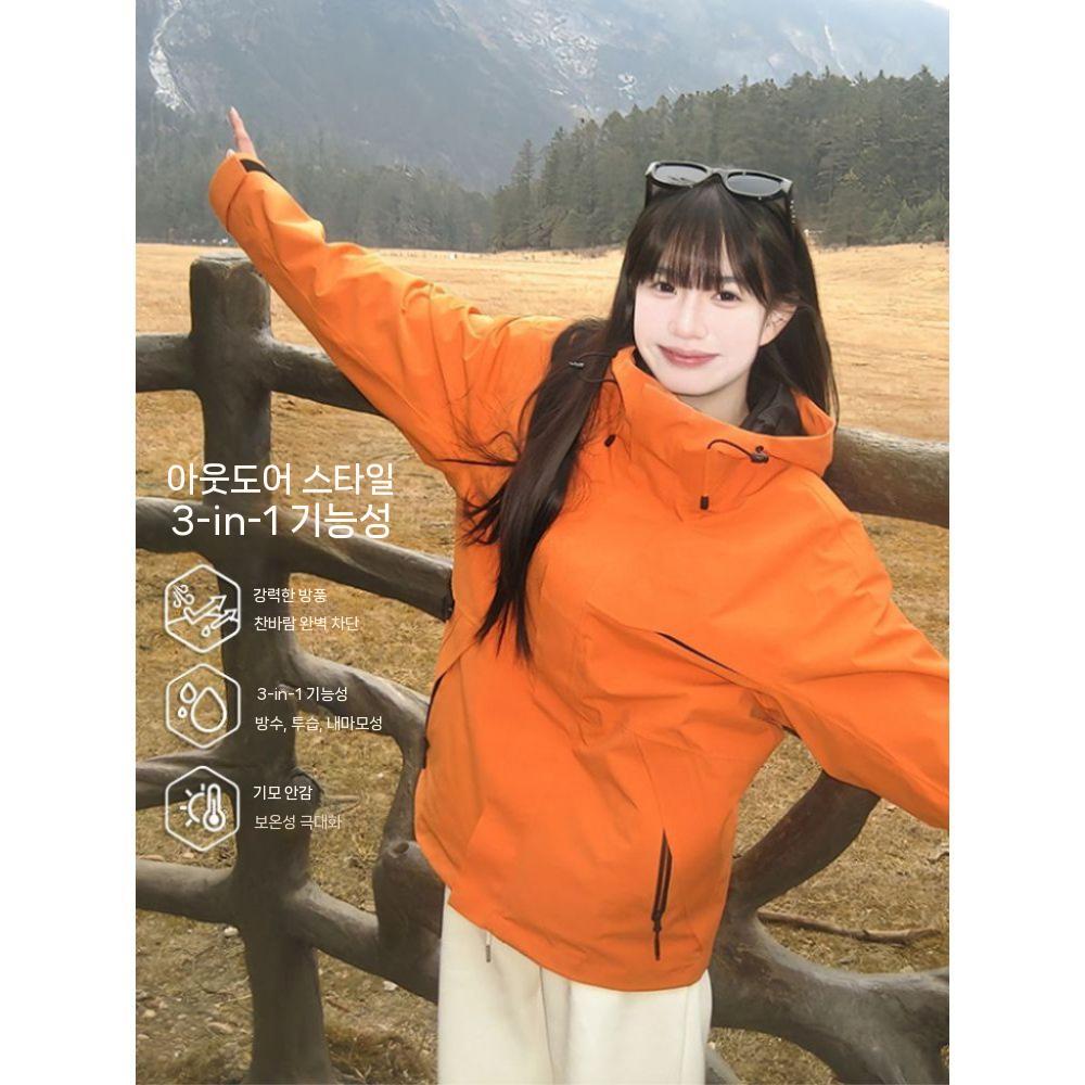 여성 방수 하드쉘 레인 여성용 가을 캠핑 방풍 경량 자켓 2688 산화 오렌지 3-in-1 XS - 상품 이미지