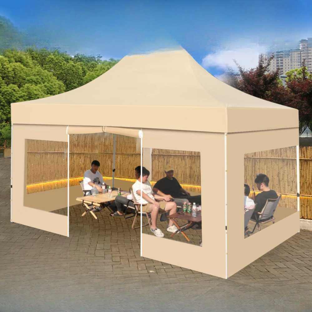 천막 바람막이 투명 방풍막 야외활동 캠핑 바람차단 2x3m (4면투명+개방 카키 자동) - 상세 이미지 5