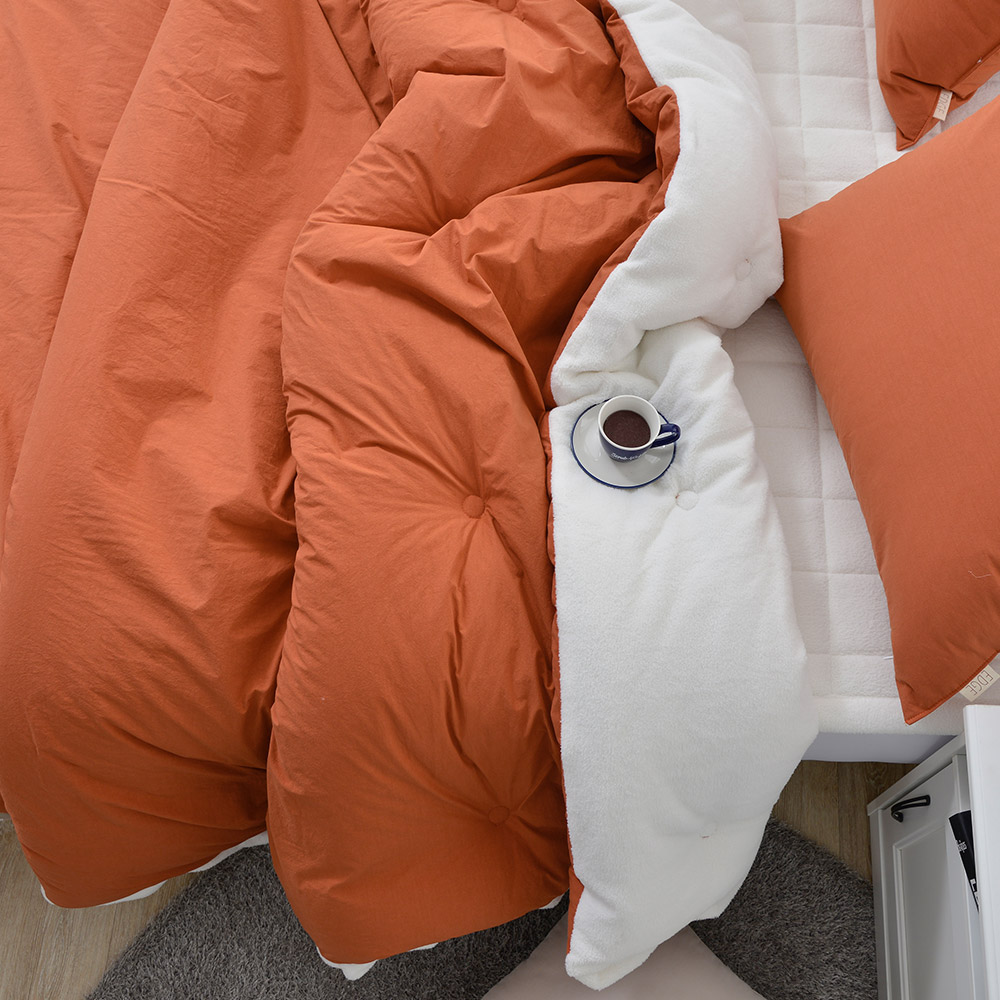 겨울 극세사 차렵 이불 두꺼운 순면 간절기 모엘 양털 / 레드오렌지, Q(퀸)