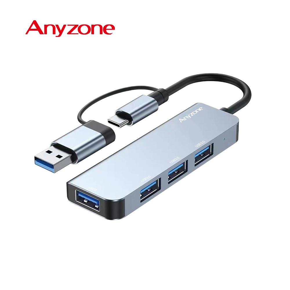 애니존 USB허브 4포트, USB3.0 Type A+C 블랙 - 상품 이미지