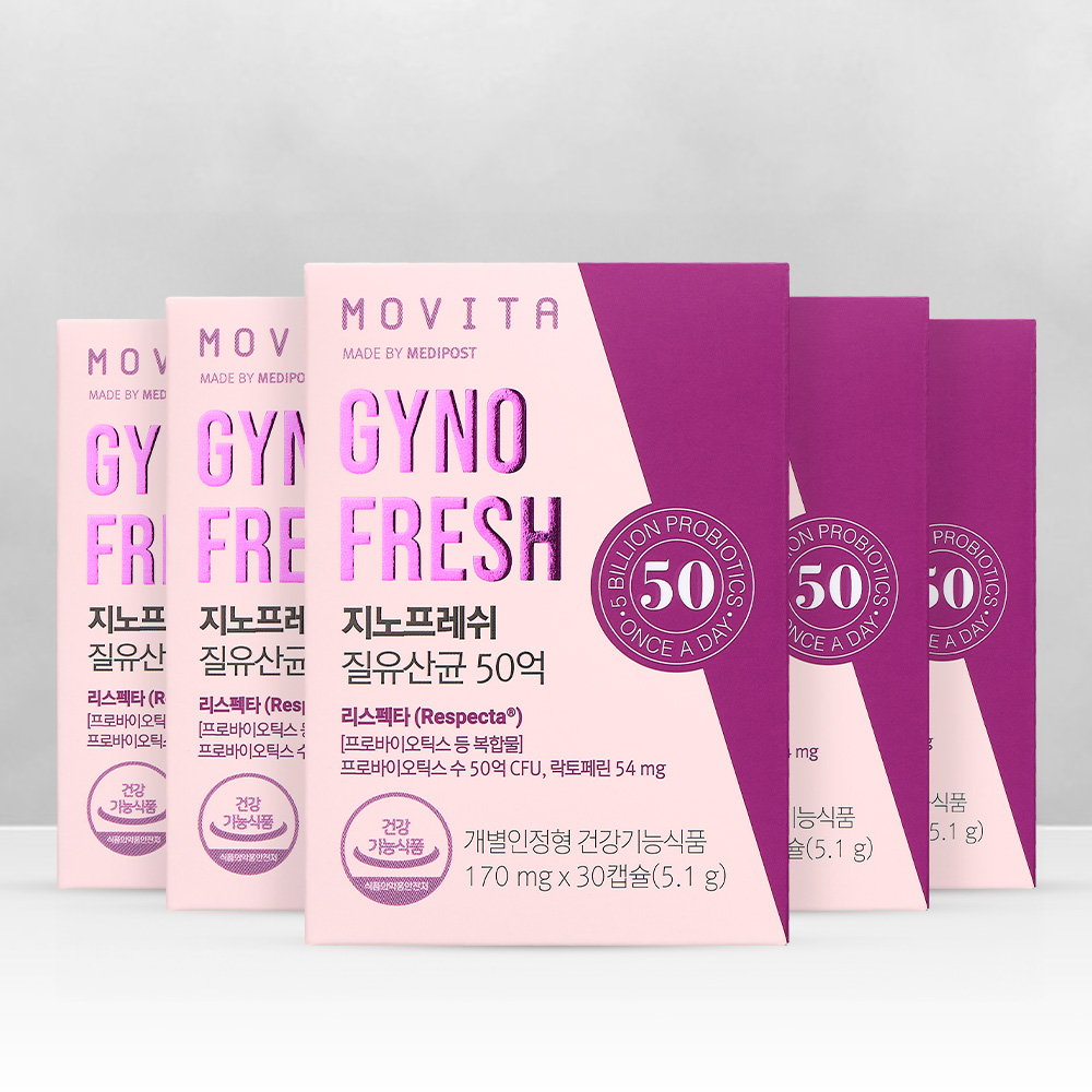 모비타 50억 지노프레쉬 질유산균 리스펙타 임산부 장건강 여성 영양제 30캡슐, 5개 제품 이미지