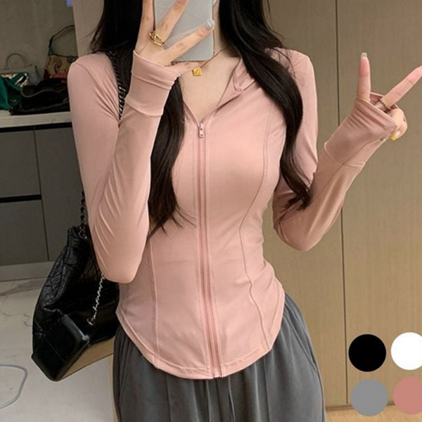 슬림핏 여성 후드 집업 라운드 여성 폴리에스터 집업 여자 밑단 - 상품 이미지