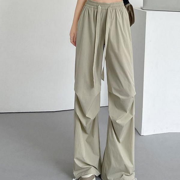 루즈핏 여성 와이드 팬츠 데일리 여성 카고 팬츠 스트링 바스락 - 상품 이미지