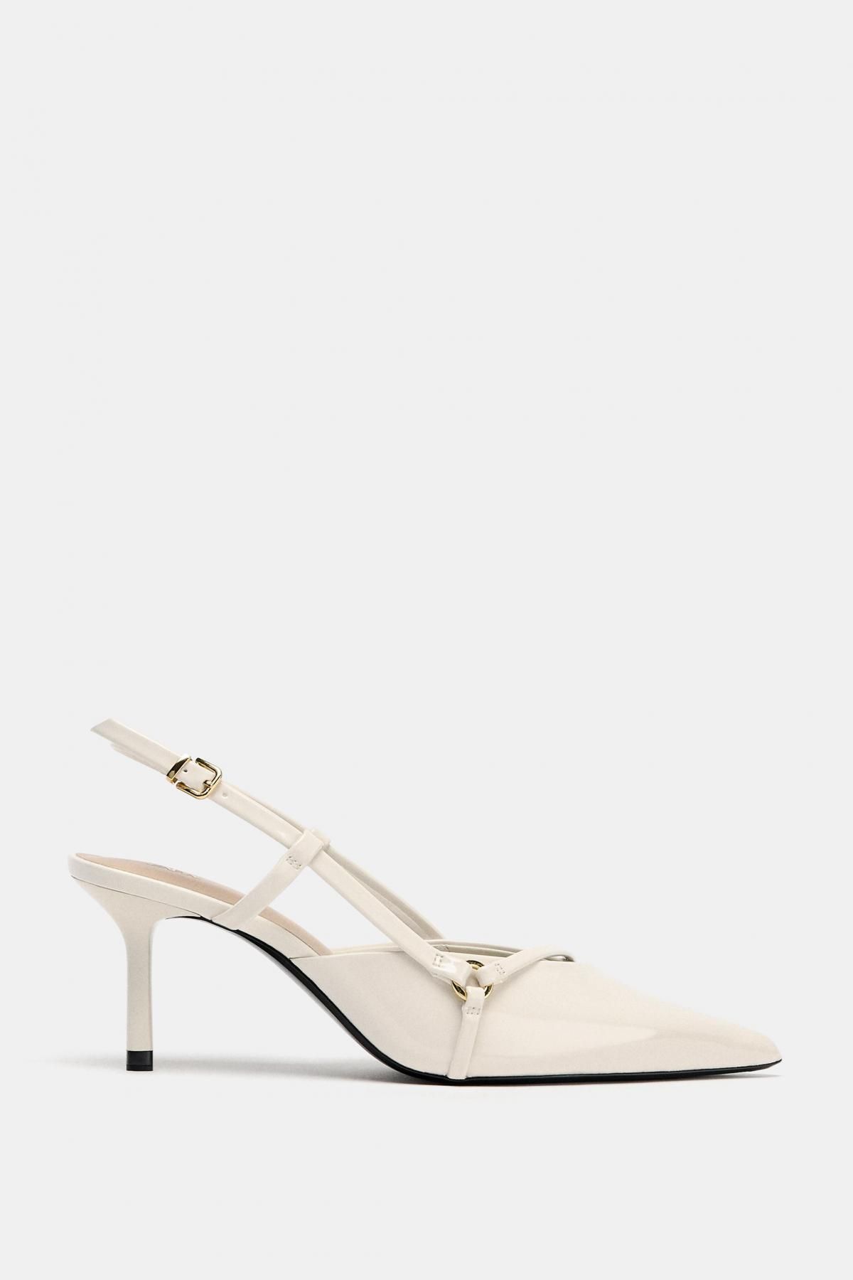 자라 포인트토 버클 슬링백 하이힐 슈즈 8cm 3529/510 WHITE - 상품 이미지