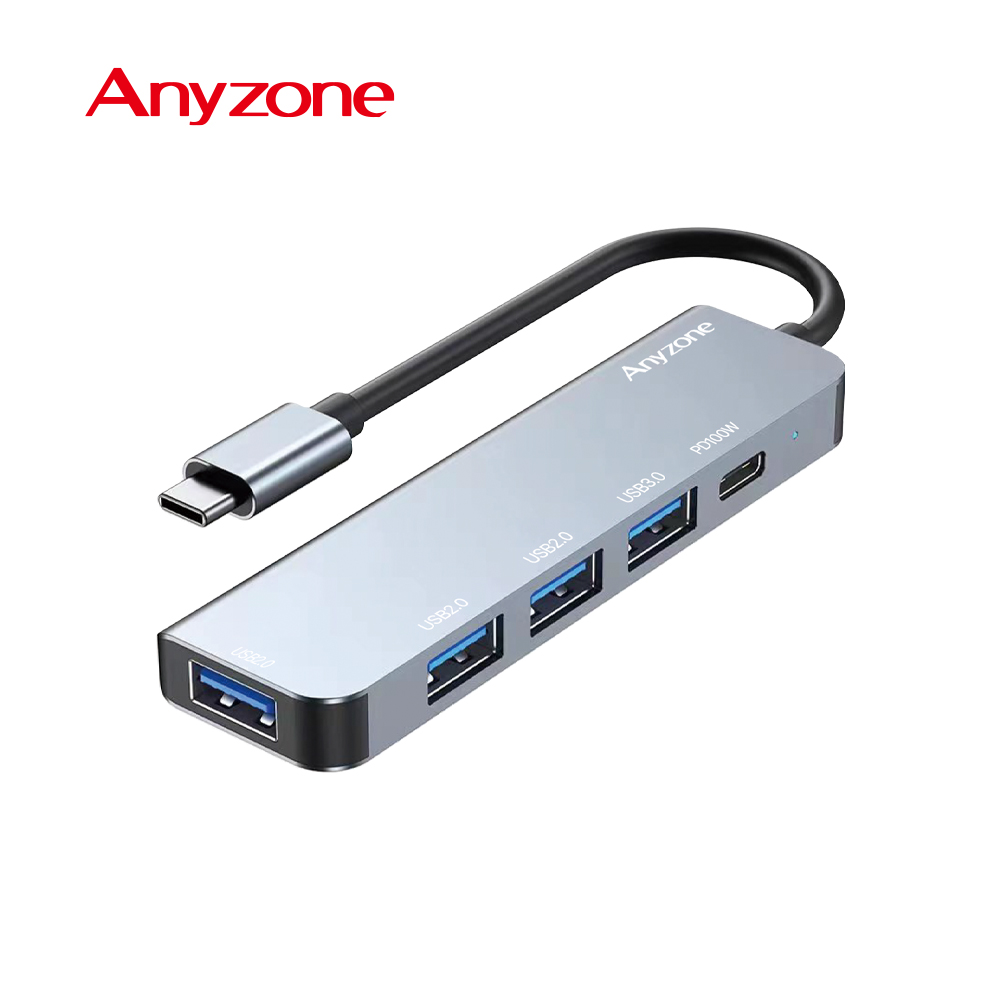 애니존 USB허브 5포트, USB3.0 Type C 블랙 - 상품 이미지