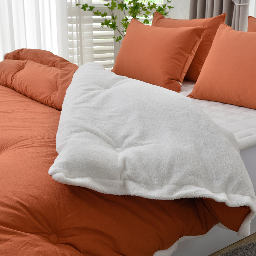 겨울 극세사 차렵 이불 두꺼운 순면 간절기 모엘 양털 / 레드오렌지, Q(퀸)