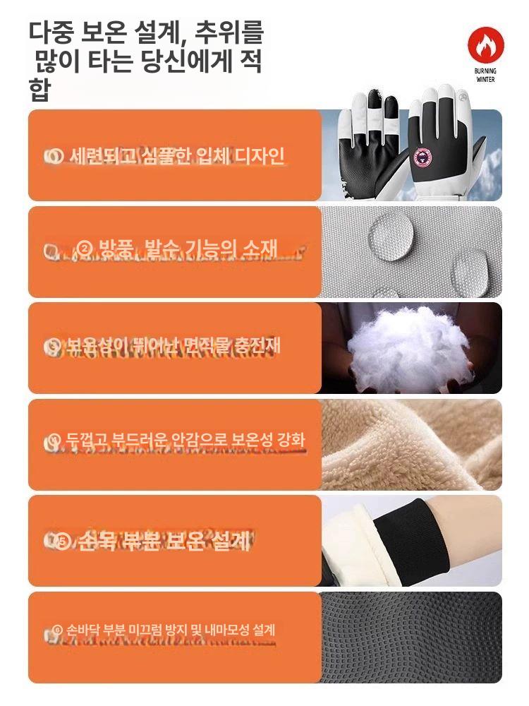 겨울 터치스크린 방풍 방수 보온 두꺼운 아웃도어 남성용 굽은 블루 블랙 A 프리사이즈 - 상세 이미지 2