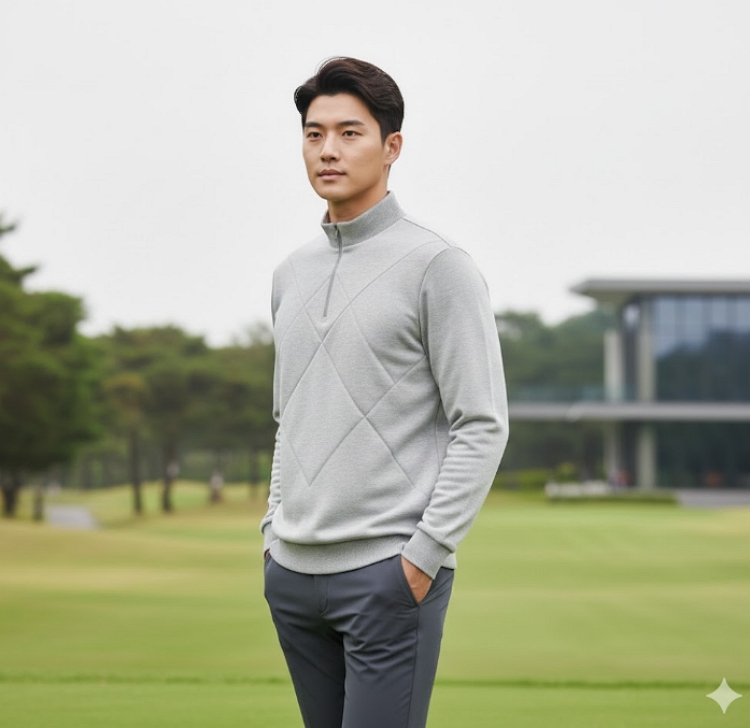 팬텀 골프웨어 남성 겨울 하이넥 반집업 두께감 있는 방풍 티셔츠 - 상세 이미지 4