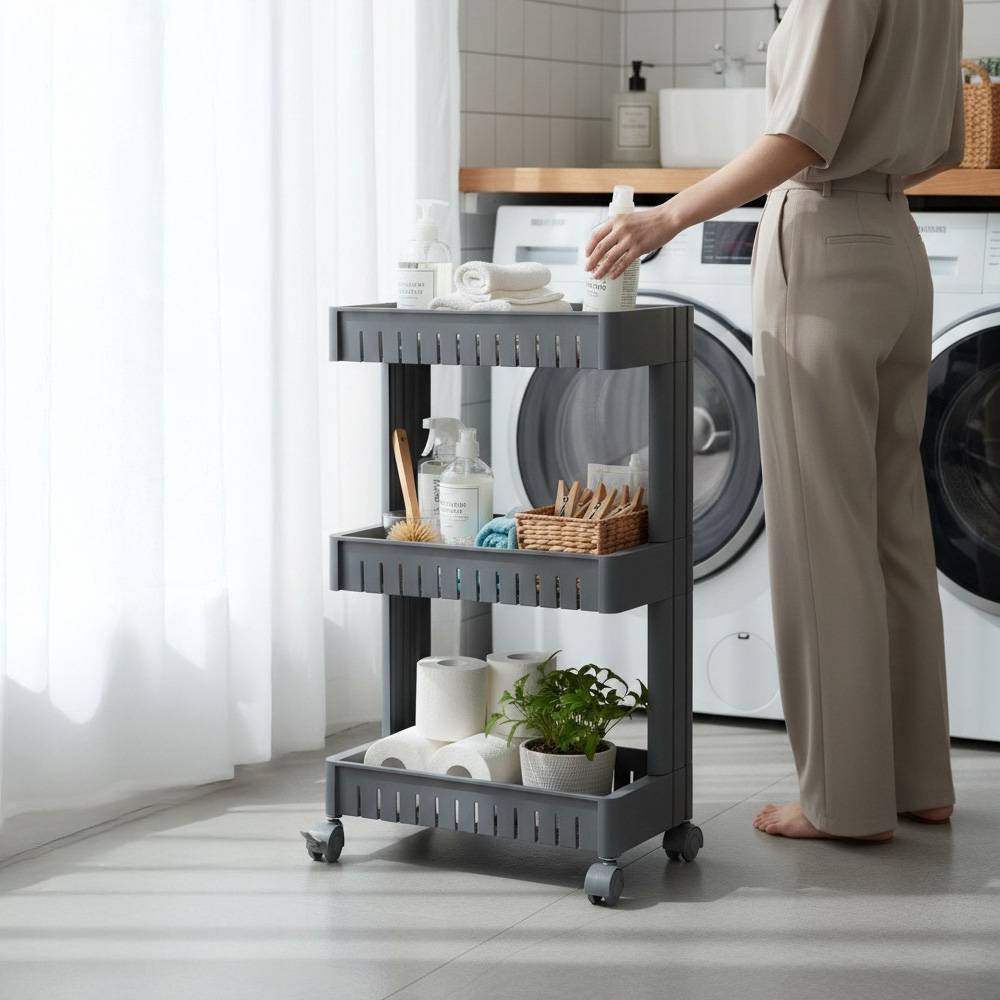 세탁실 정리함 다용도실 옆 틈새 세탁세제 정리선반 3단 중형