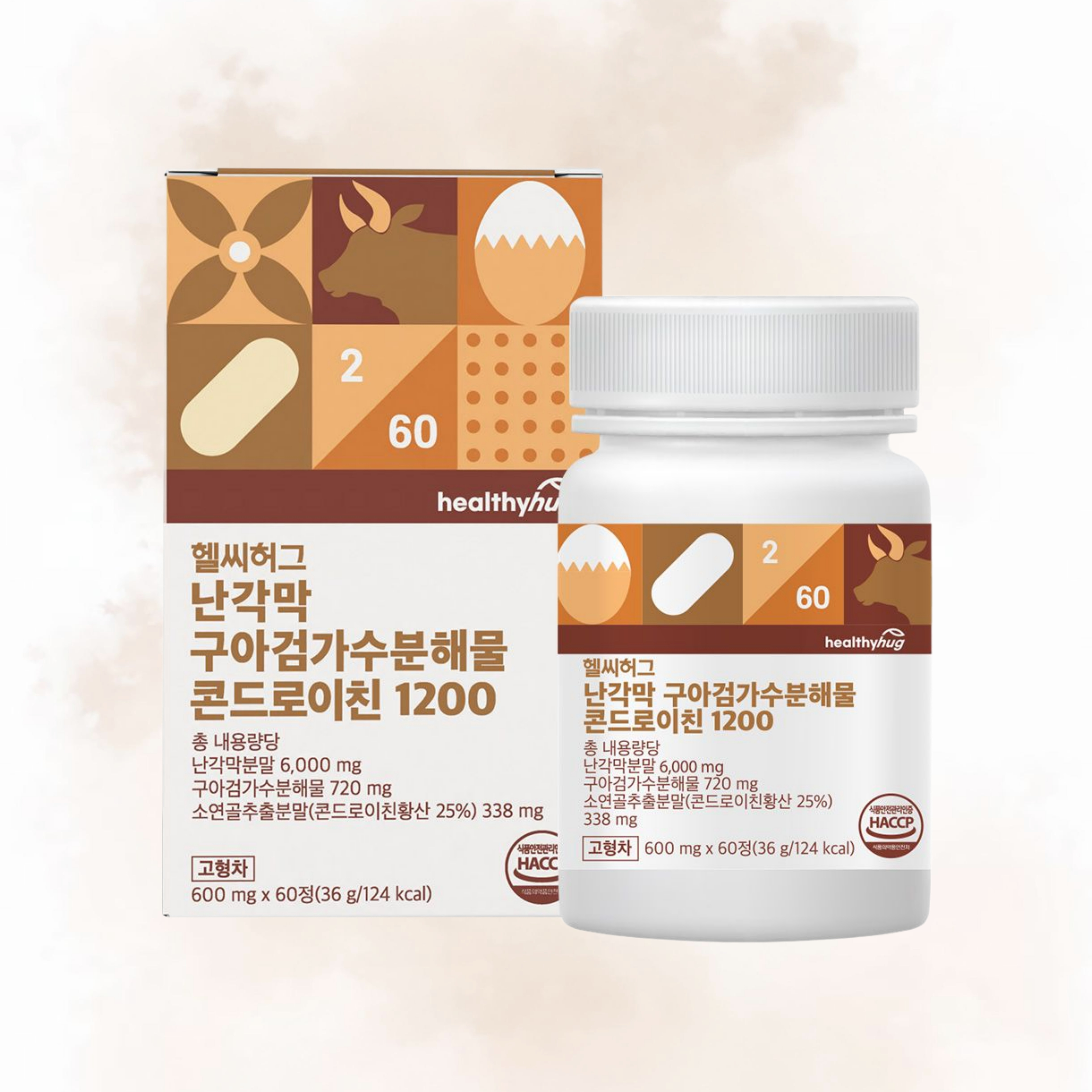 헬씨허그 난각막 구아검 가수분해물 콘드로이친 1200 소연골 구절초 60정, 1개 - 상품 이미지