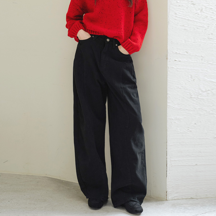 윈터 브러쉬드 코튼 커브 트라우저 (BLACK, 3SIZE) - 메인 이미지