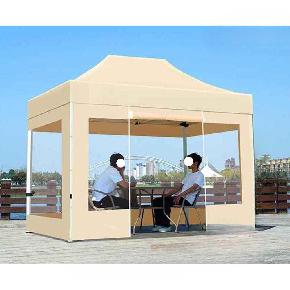 천막 바람막이 투명 방풍막 야외활동 캠핑 바람차단 2x3m (4면투명+개방 카키 자동) - 상품 이미지