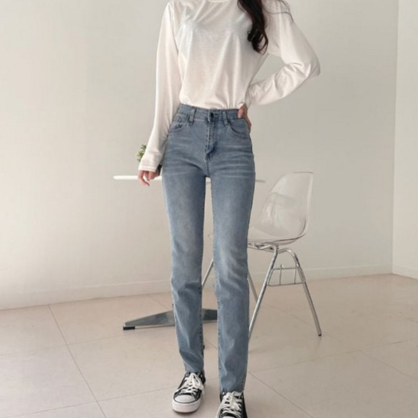 슬림핏 여성 데님 팬츠 일자 여성 청바지 스판 여자 - 상품 이미지