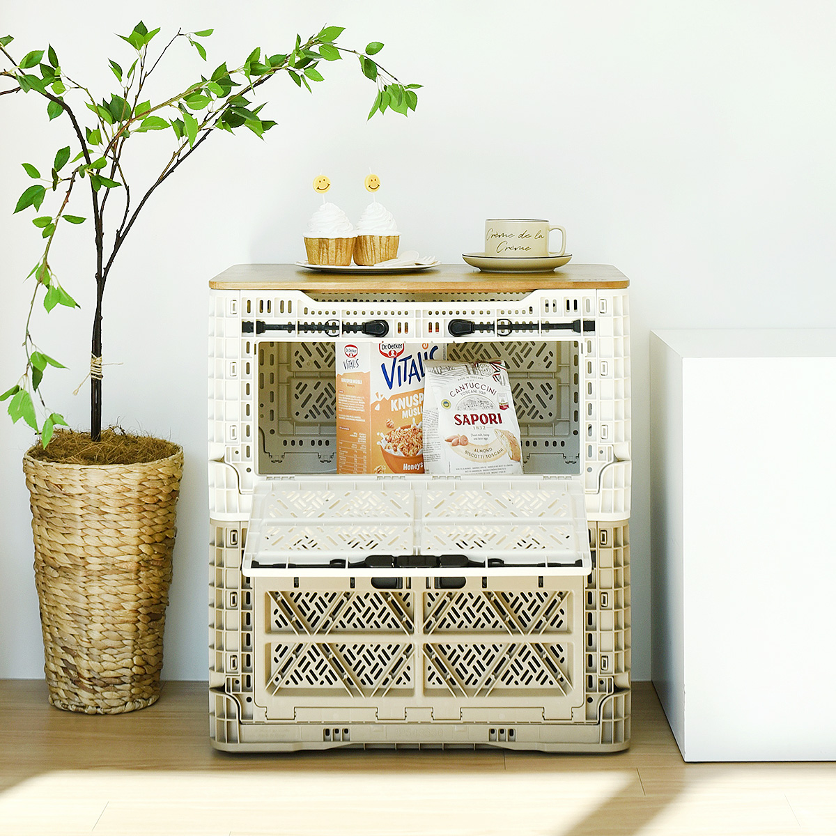 빅앤트 48리터 앞문 오픈형 폴딩박스 밀크 박스 플라스틱 접이식 수납 상자