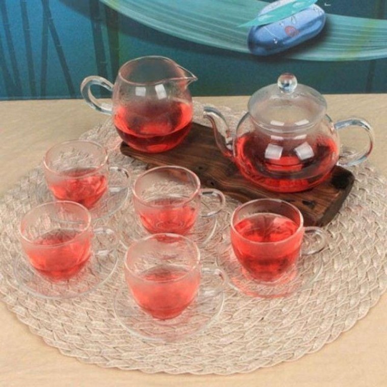 손잡이잔 5인 유리 다기세트 주전자 350ml 찻잔 다도잔 티포트 - 상품 이미지