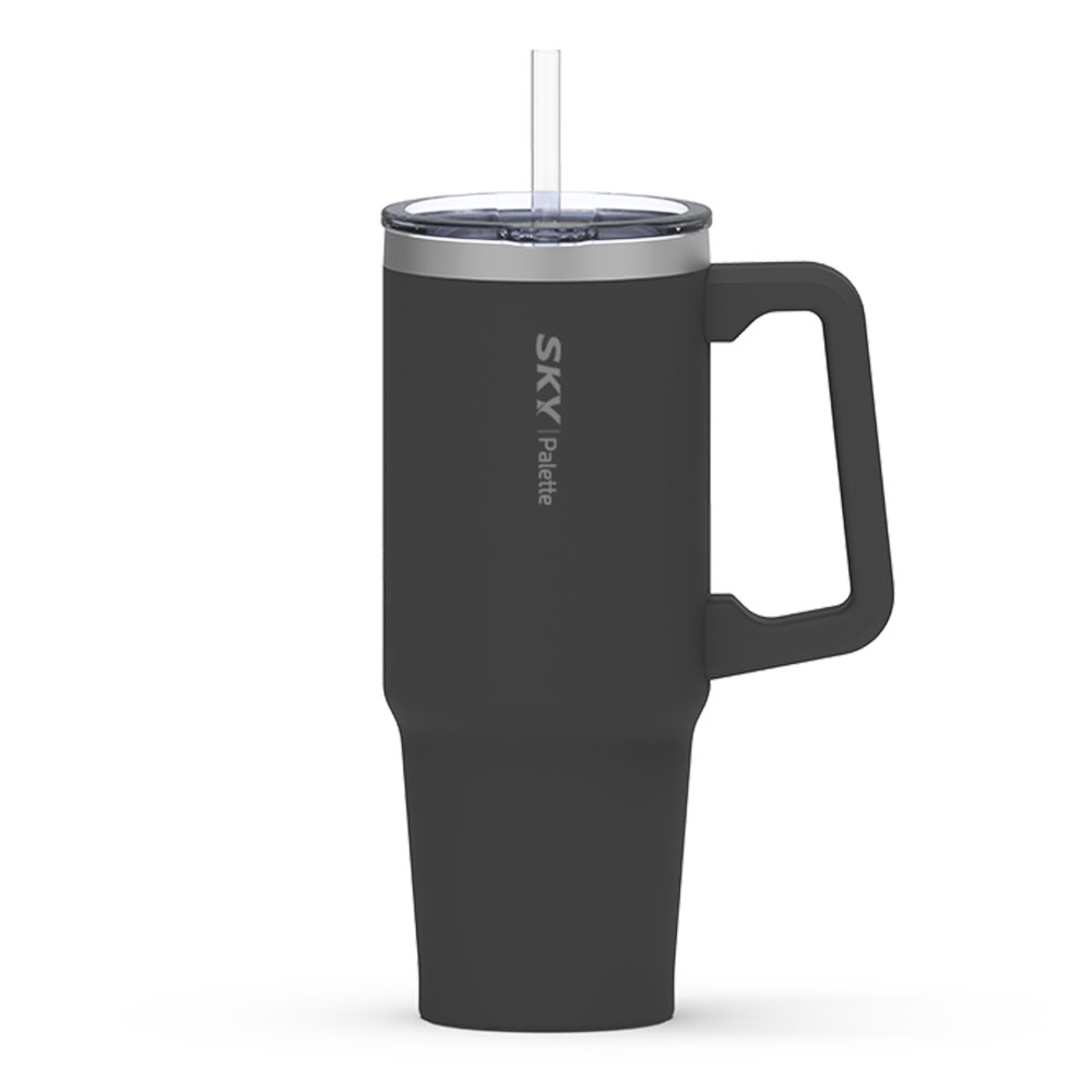 팔레트 대용량 차량용 데일리 텀블러 30oz (손잡이)+빨대 900ml, 저스트 블랙 - 상품 이미지