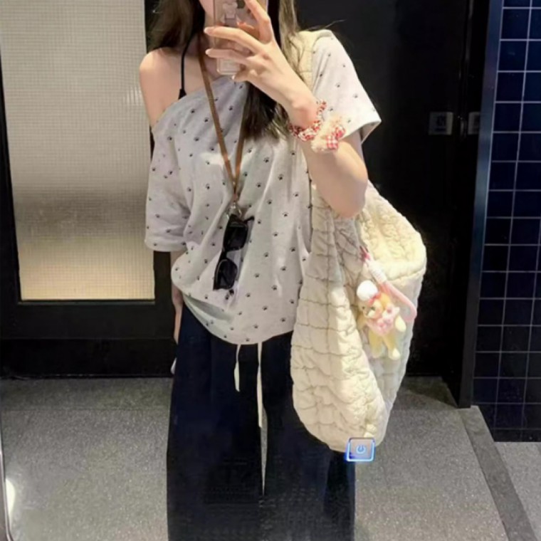 프린트 숏 슬리브 반팔 여름 여성용 데일리 티셔츠 - 상품 이미지