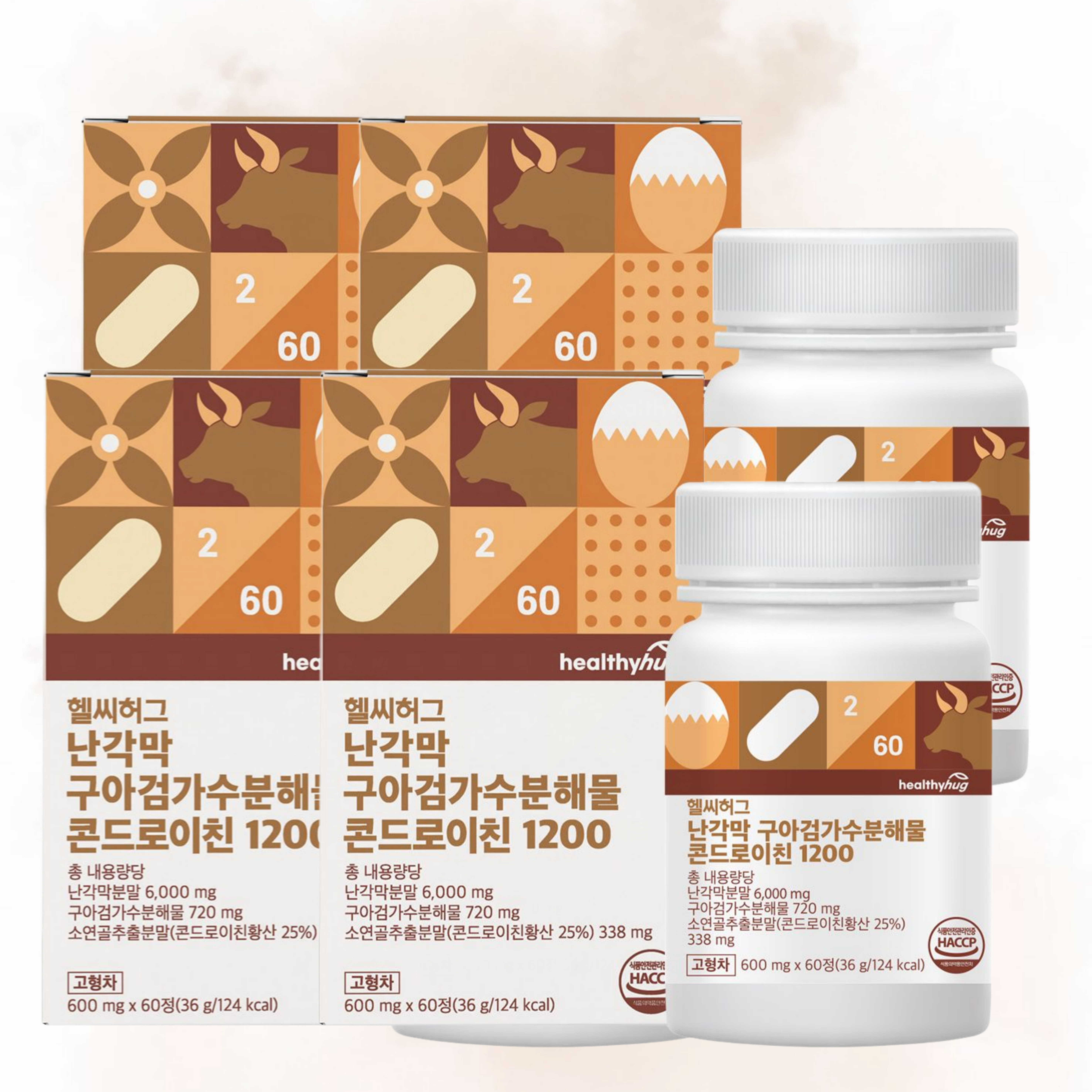 헬씨허그 난각막 구아검 가수분해물 콘드로이친 1200 소연골 구절초 60정, 4개 - 상품 이미지