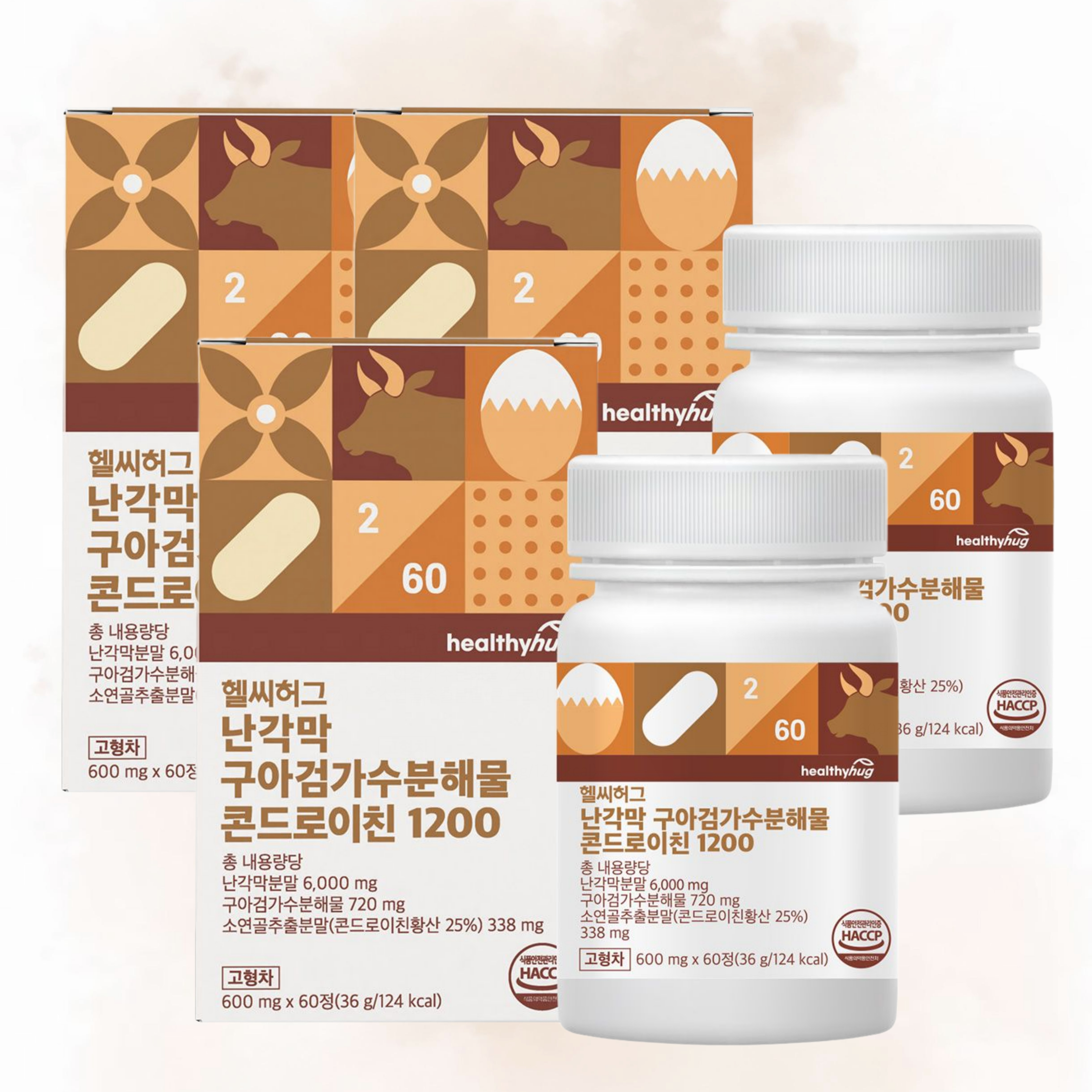 헬씨허그 난각막 구아검 가수분해물 콘드로이친 1200 소연골 구절초 60정, 3개 - 상품 이미지