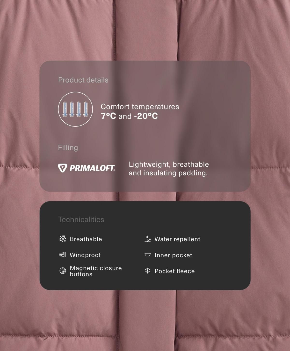 오이쇼 테크니컬 프리마로프트 발수 숏 패딩 재킷 3475/945 PINK-MAUVE - 상세 이미지 3
