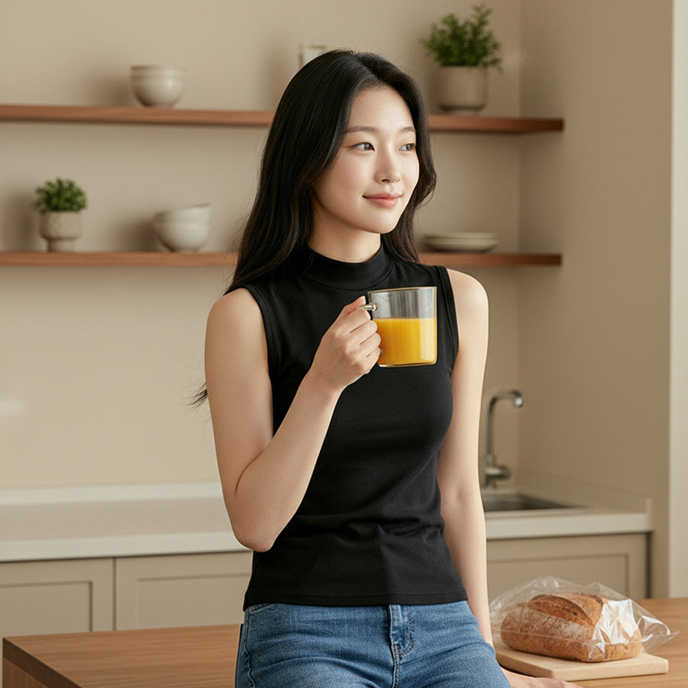 누모 노브라티 슬리브리스 기모 레이어드 이너 민소매 반폴라 브라 티셔츠 이미지 8