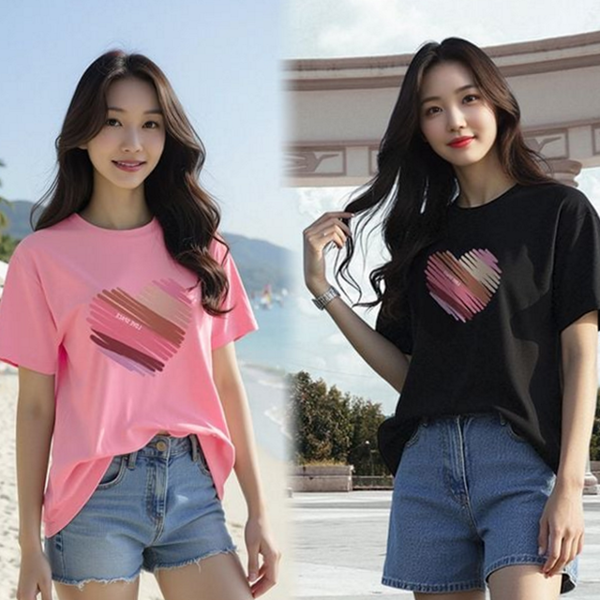 데일리 여성 반팔 티셔츠 오버핏 여성 루즈핏 티셔츠 캐주얼 프린팅 - 상품 이미지
