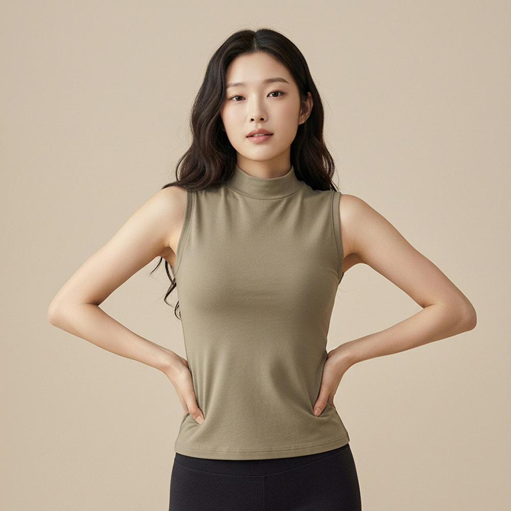 누모 노브라티 슬리브리스 기모 레이어드 이너 민소매 반폴라 브라 티셔츠 - 메인 이미지