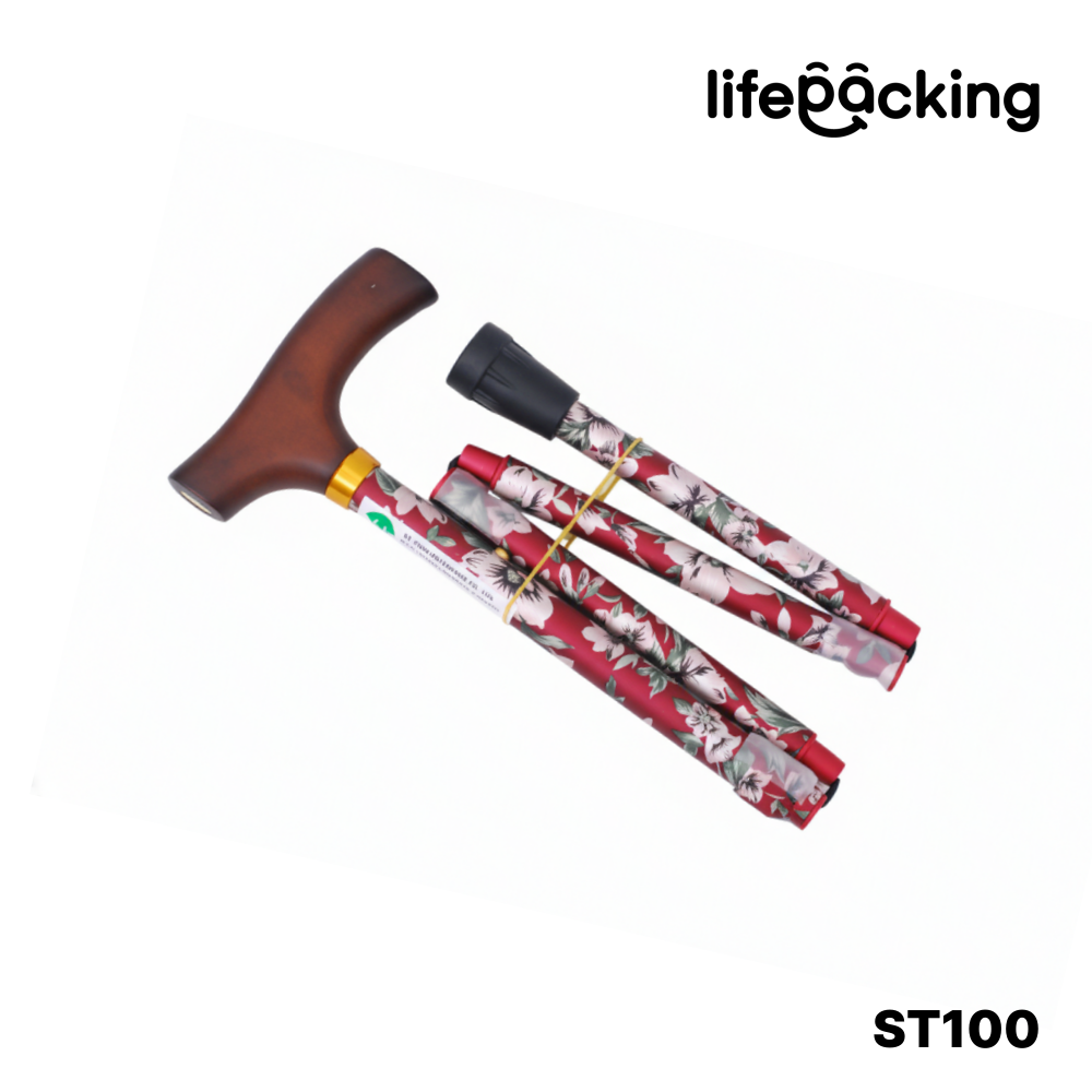 노인 지팡이 접이식 할머니 어르신 ST100(레드) - 상품 이미지