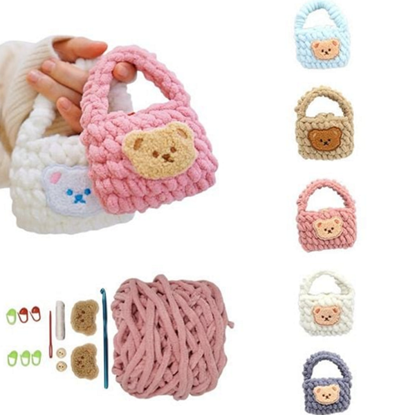 곰돌이 코바늘 파우치 뜨개질 diy 손뜨개 패키지 키트 - 메인 이미지