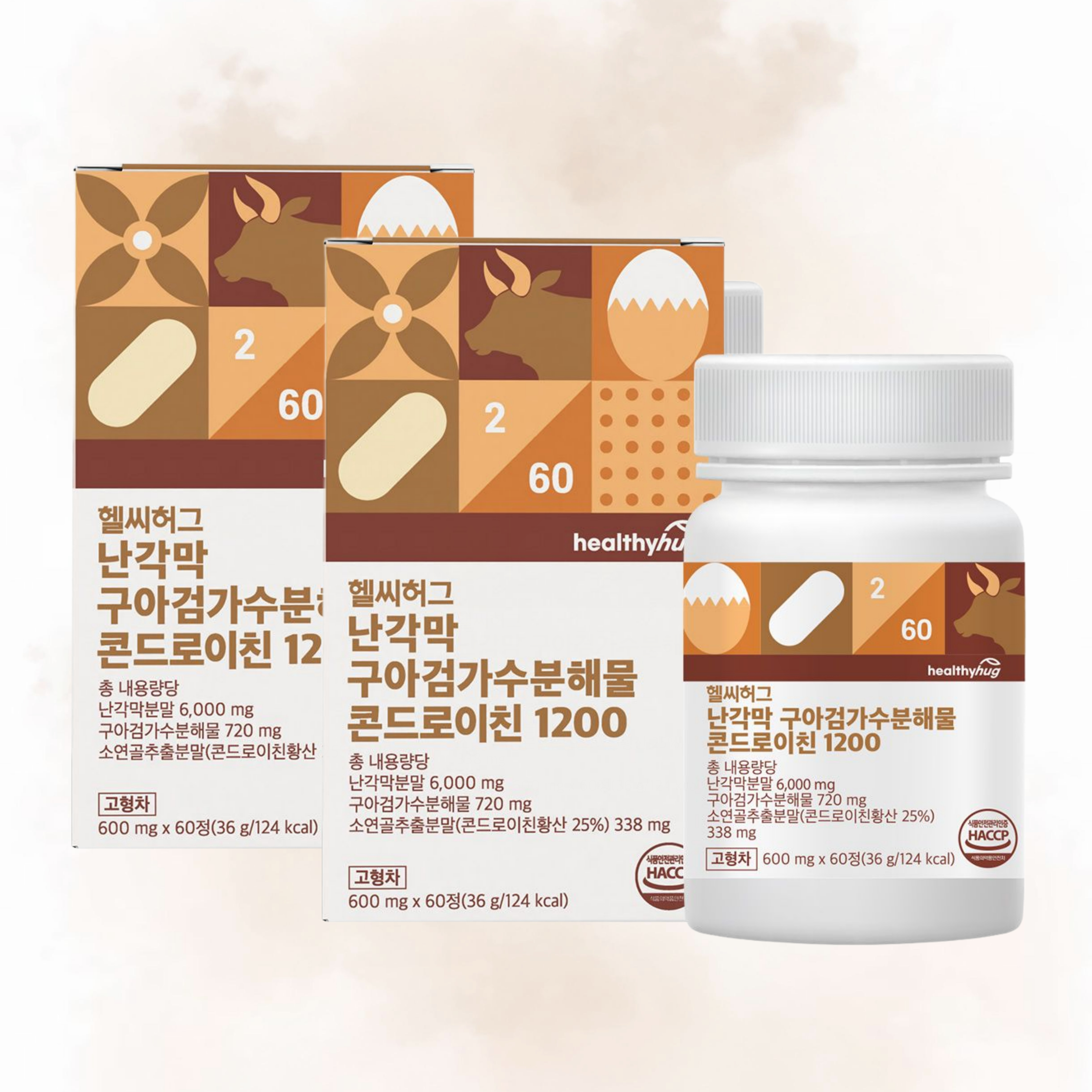 헬씨허그 난각막 구아검 가수분해물 콘드로이친 1200 소연골 구절초 60정, 2개 - 상품 이미지