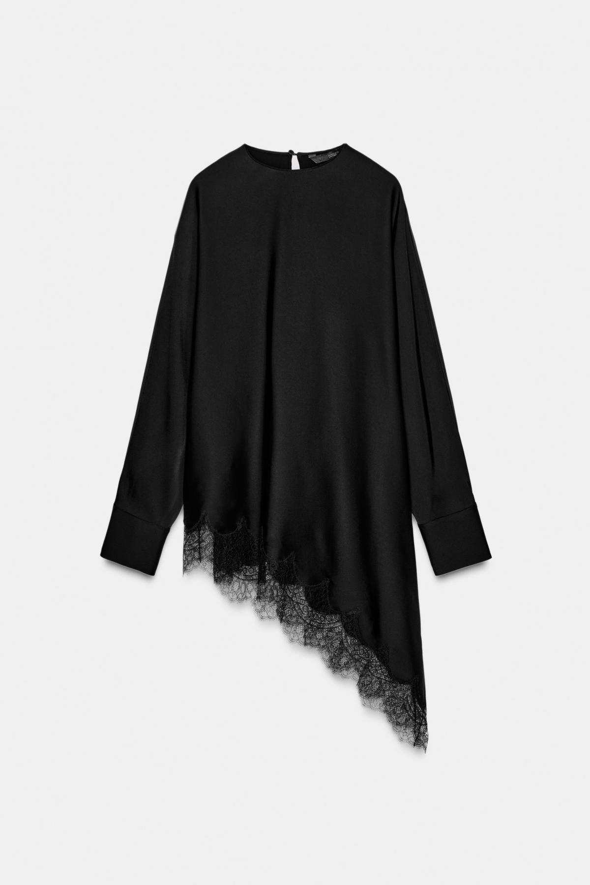 자라 한정판 비스코스 비대칭 레이스 블라우스 9663/100 BLACK - 상품 이미지
