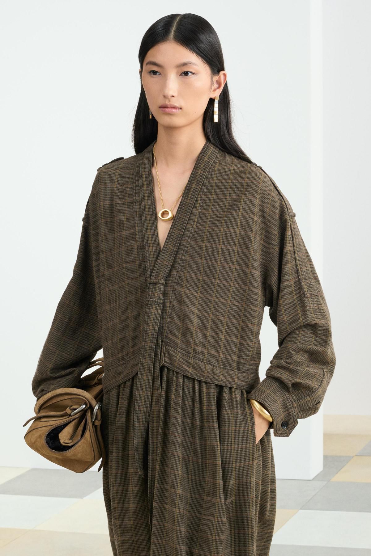 자라 체크 울블렌드 브이넥 미디 원피스 8959/256 BROWN - 상세 이미지 4