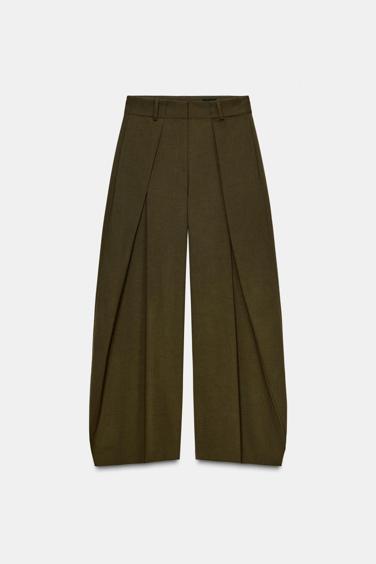자라 볼륨 와이드 다트 팬츠 미드웨이스트 9264/041 OLIVE GREEN - 메인 이미지