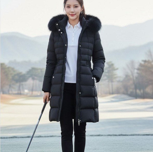 팬텀골프 여성 겨울 리얼 폭스퍼 덕다운 골프웨어 롱다운 롱패딩 점퍼 - 상품 이미지