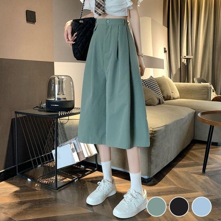 얇은 7부 와이드핏 치마 바지 여자 편한 반바지 여자숏 팬츠 여성 여름옷 포켓 조거 - 상품 이미지