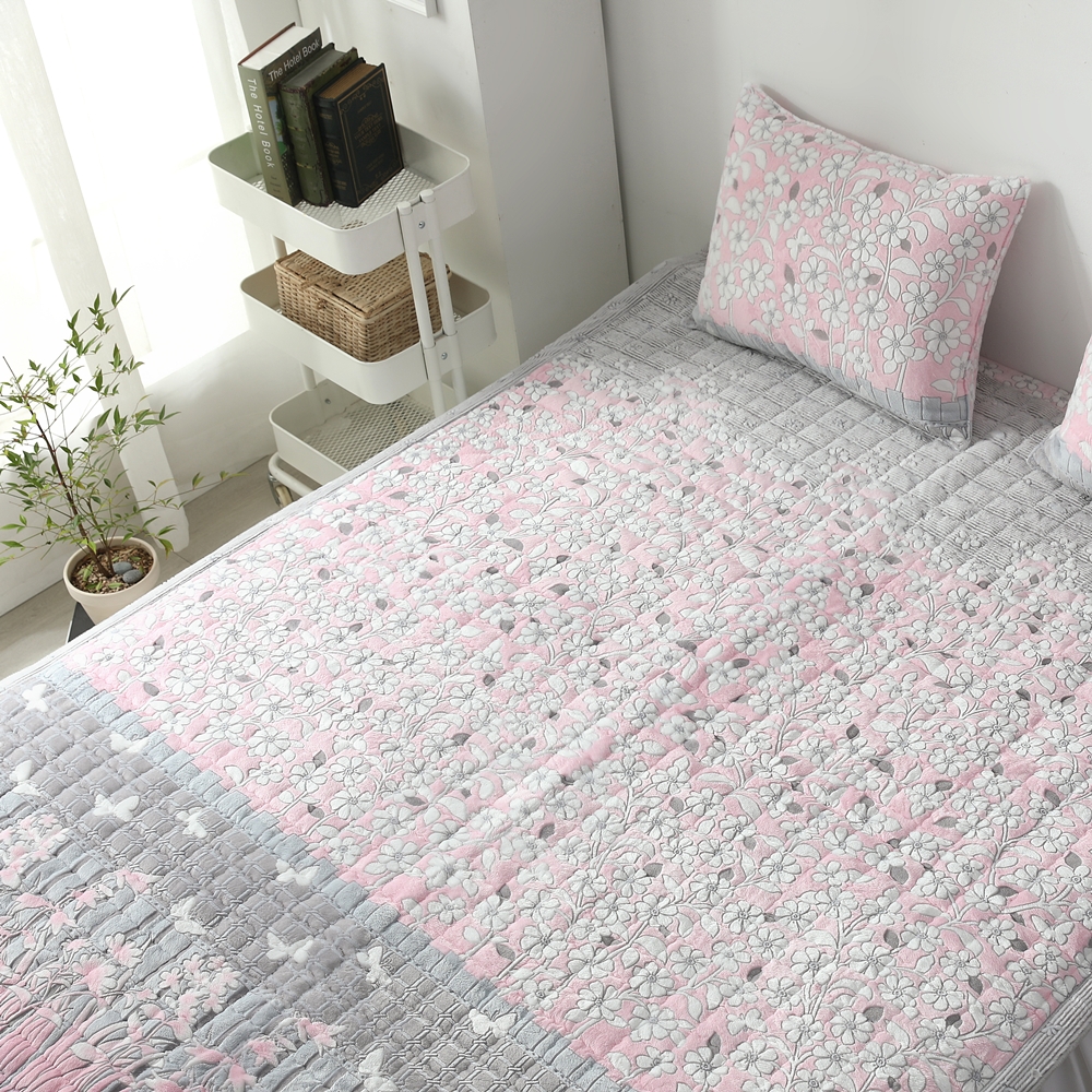 나라데코 따뜻한 플라워 5mm 착번 밍크극세사 겨울 침대패드 SS