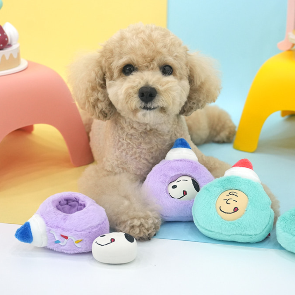 피너츠 스누피 콤보 라텍스 롤케이크 토이 강아지 애견 노즈워크 바스락 삑삑이 (4개세트)