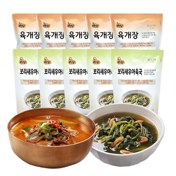 미당 육개장 5팩 + 보리새우 아욱국 5팩 세트 가정간편식 국물요리 - 상품 이미지