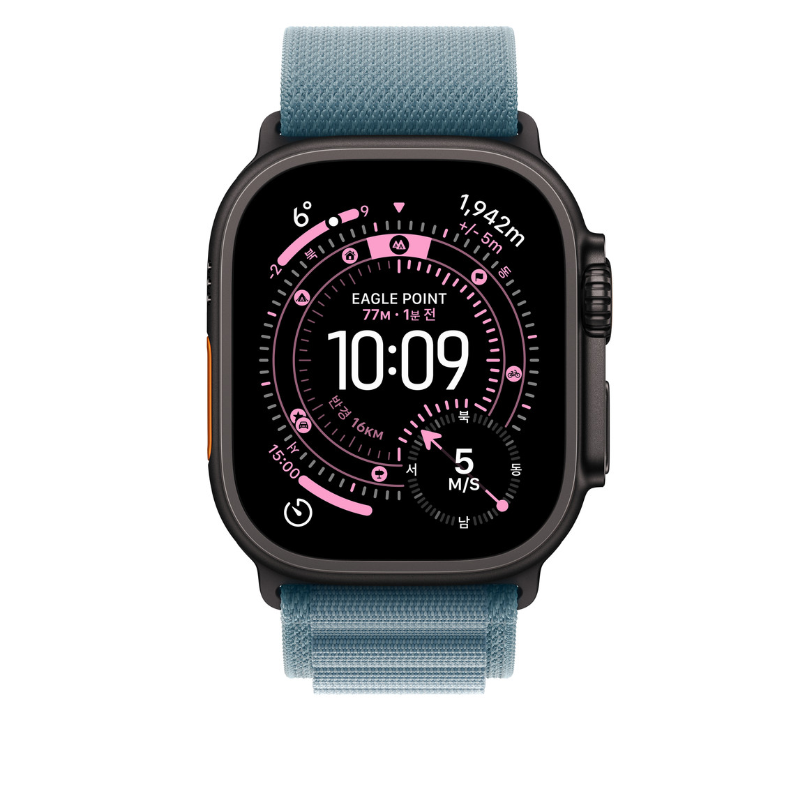 애플 정품 애플워치 알파인 루프 49mm 블랙 티타늄 마감, M, 라이트 블루 - 상세 이미지 3