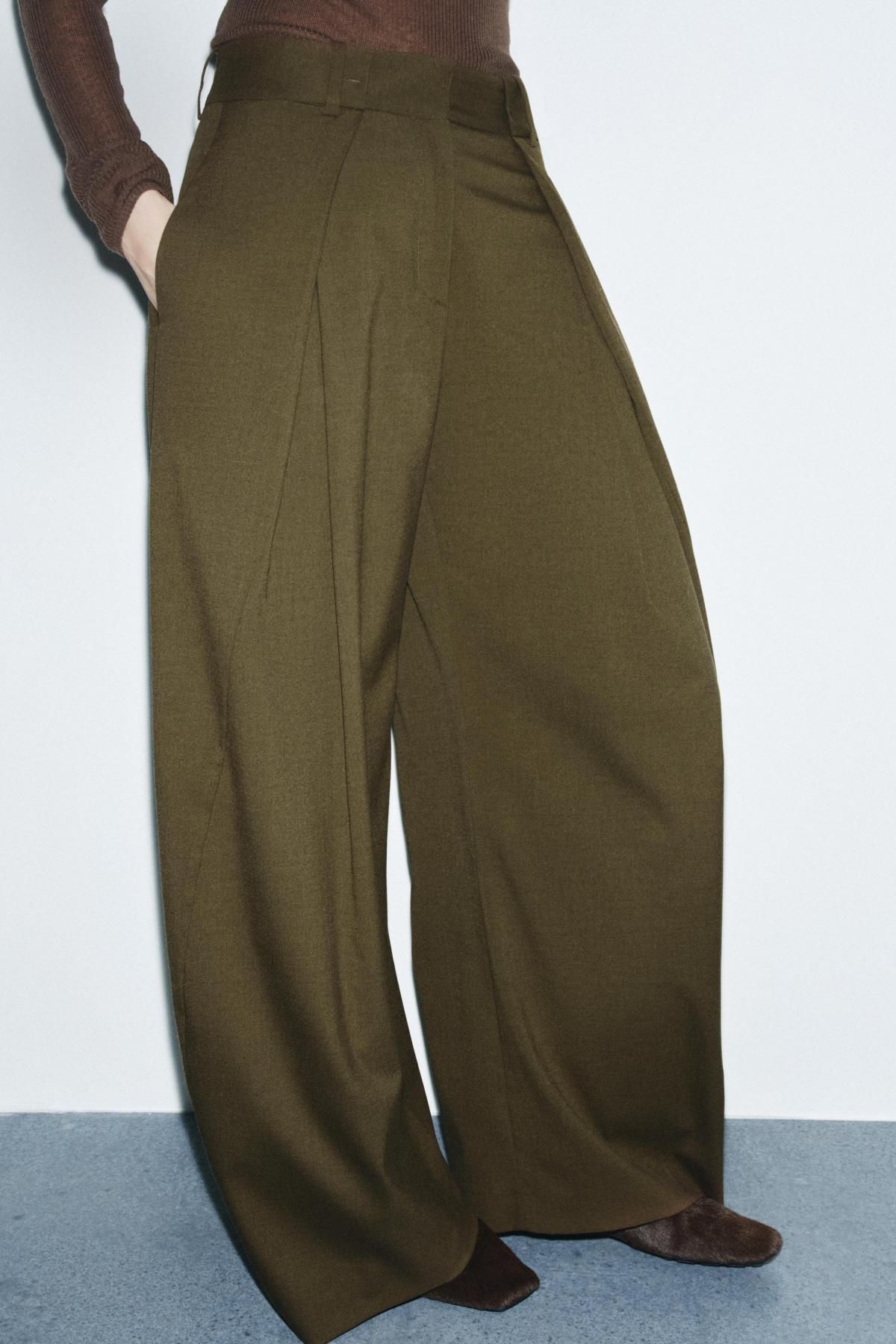 자라 볼륨 와이드 다트 팬츠 미드웨이스트 9264/041 OLIVE GREEN - 상세 이미지 4