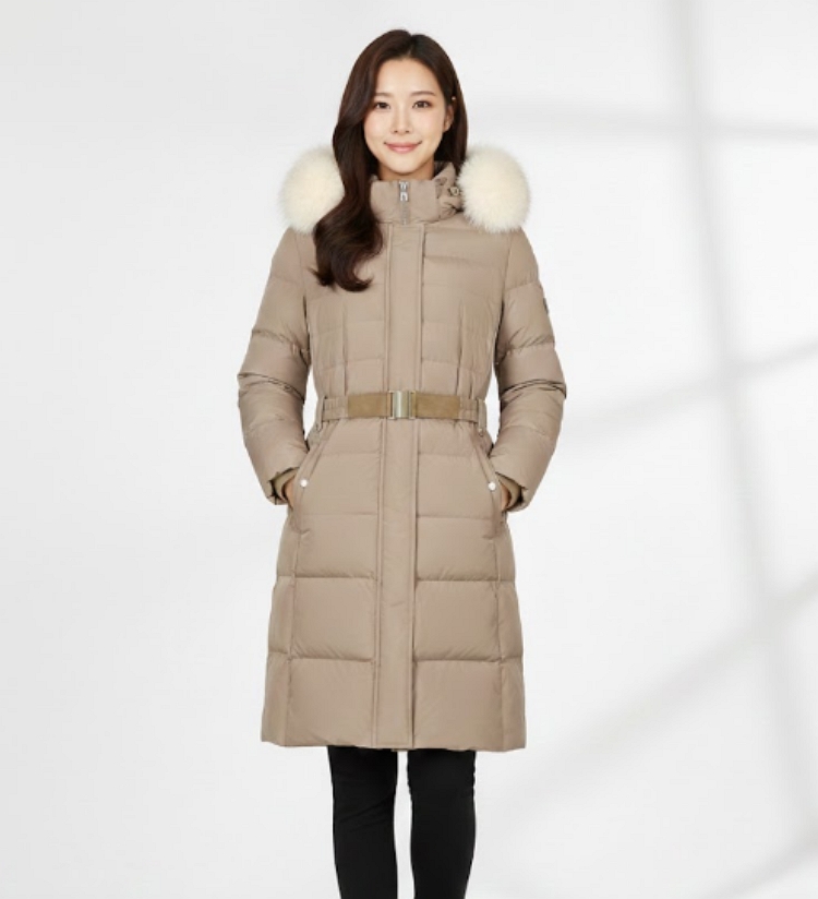 팬텀골프 여성 겨울 리얼 폭스퍼 덕다운 골프웨어 롱다운 롱패딩 점퍼 - 상세 이미지 2