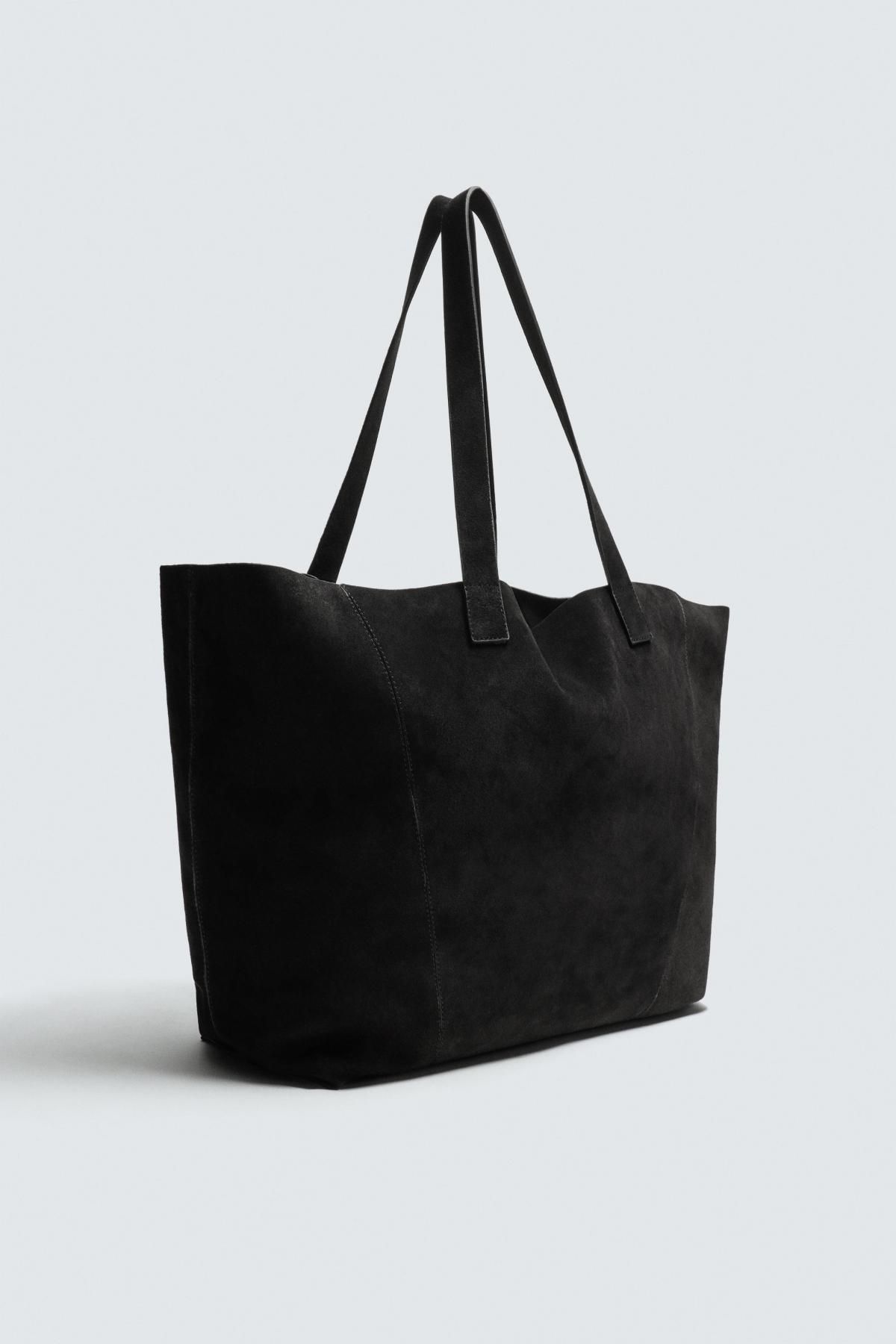 자라 프리미엄 레더 스웨이드 블랙 토트백 3312/720 BLACK - 상세 이미지 3