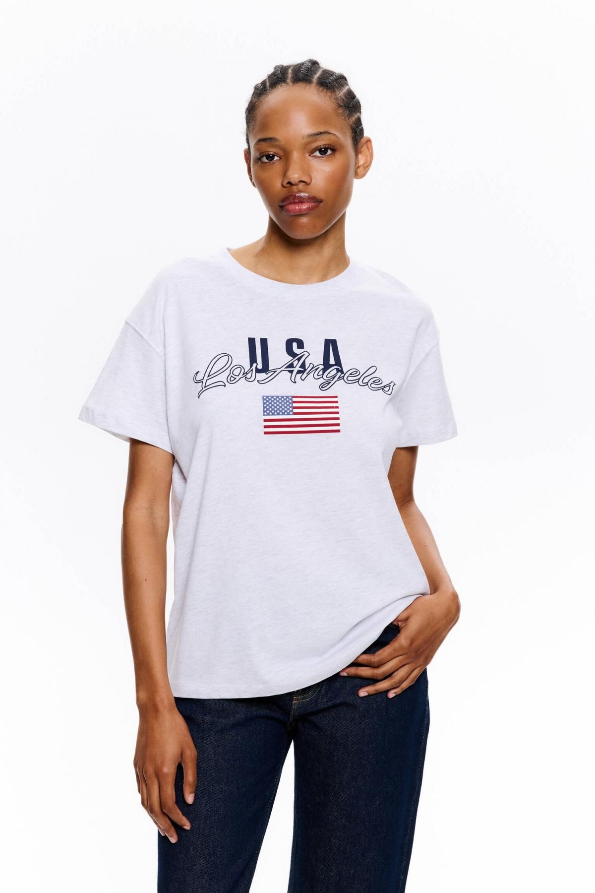 풀앤베어 캐주얼 라운드넥 USA 그래픽 반팔 티셔츠 7150/215 GREY MARL - 상세 이미지 2