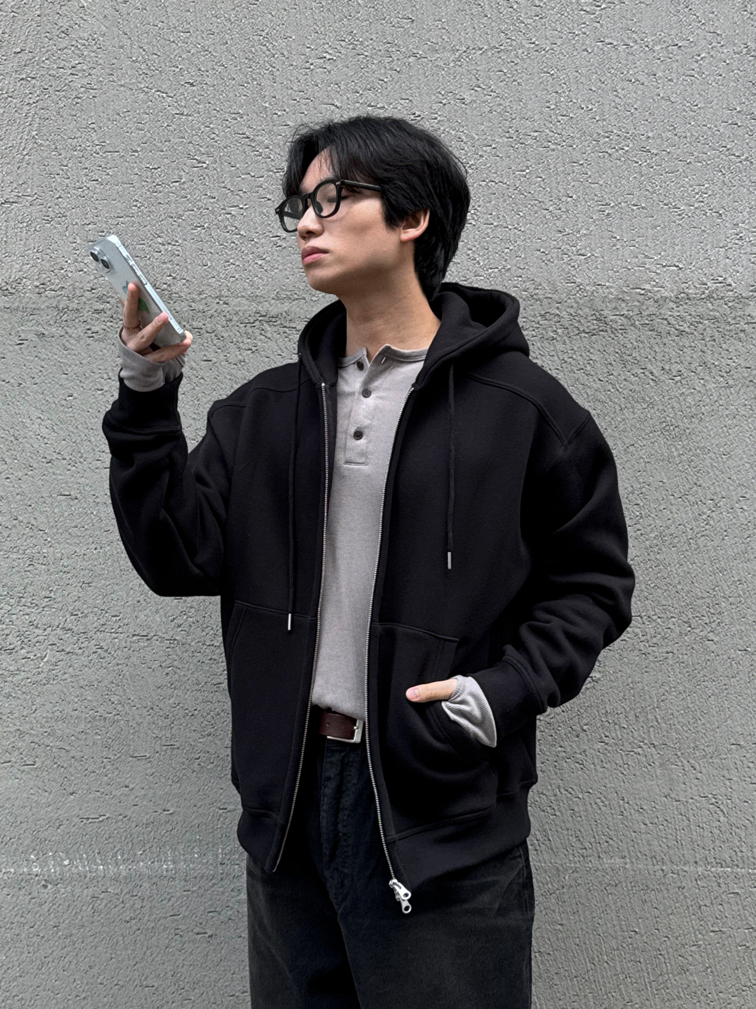 (남녀공용) 프리미엄 코튼 데일리 기모 후드 집업 / 가을 겨울 트레이닝 츄리닝 - 상세 이미지 5