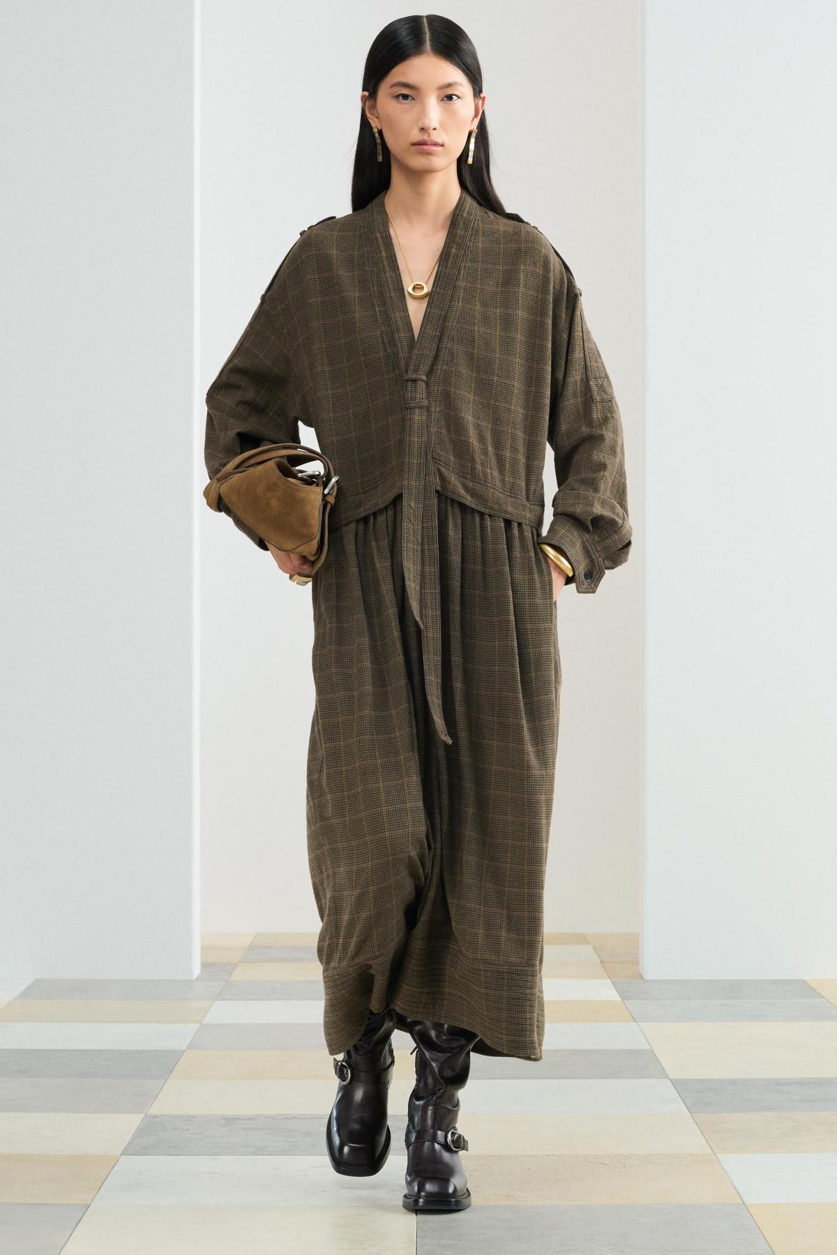 자라 체크 울블렌드 브이넥 미디 원피스 8959/256 BROWN - 상세 이미지 2